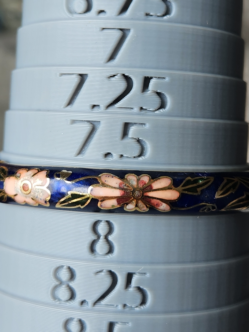 VTG Chinese Blue Cloisonné Enamel Hinged Clamper Bangle Bracelet Floral & Brass - Picture 8 of 8